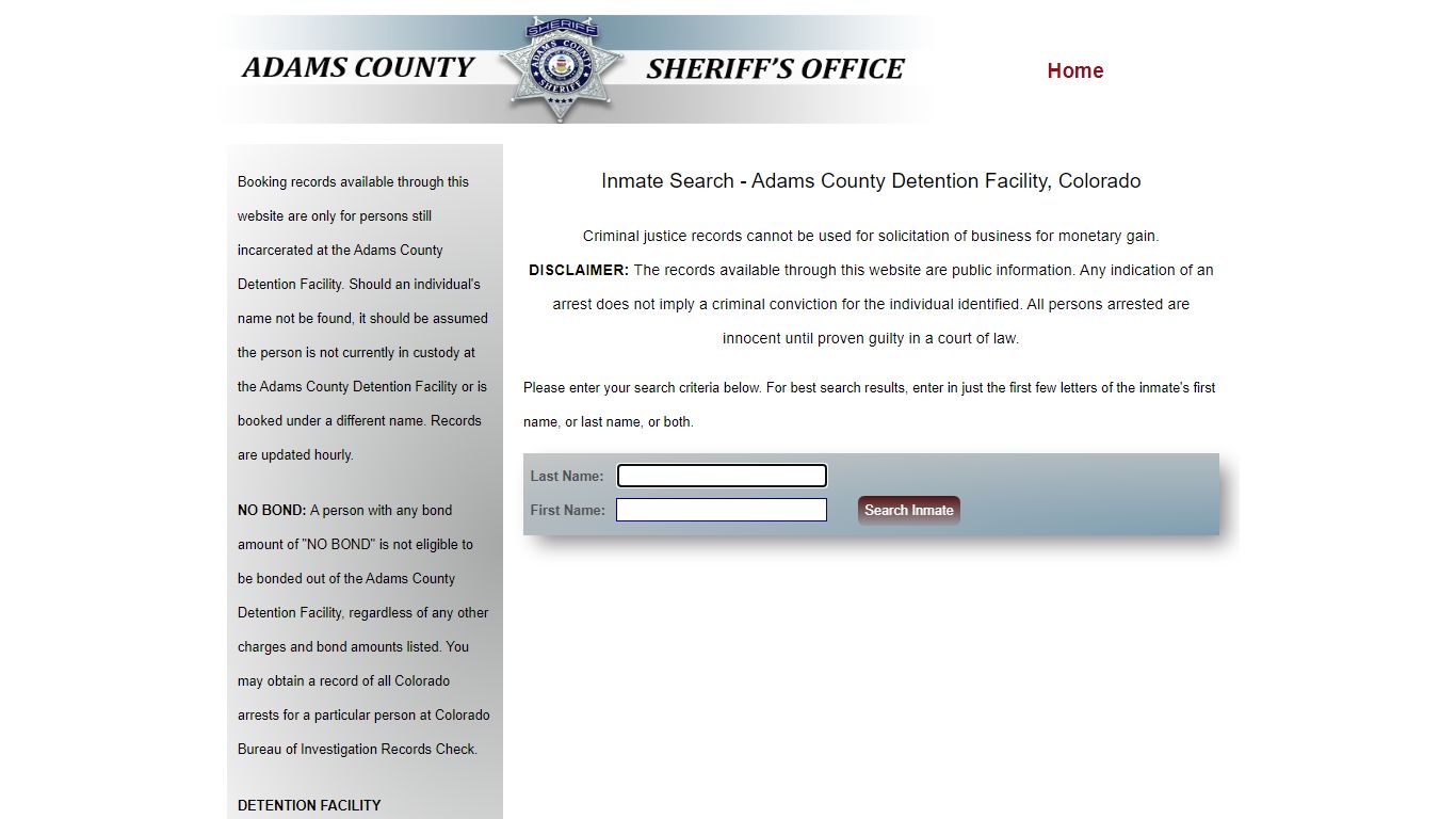 Inmate Search - Adams County Detention Facility, Colorado